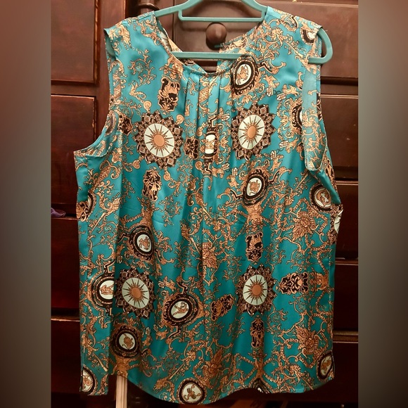 Talbots Tops - Talbots NWOT Silk File Top Zodiac Print sz 20 sleeveless turquoise, gold, white